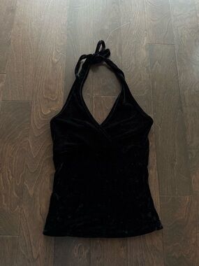 Black Velvet Halter Wrap Top - Women